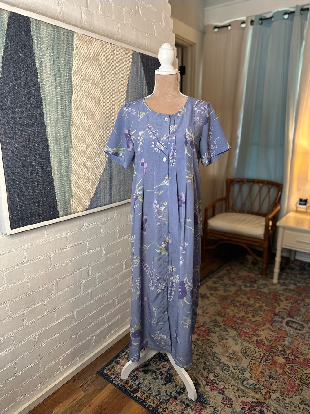 National Wildlife Federation 80s/90s Light Blue Floral Button Up Dress - Picture 9 of 12